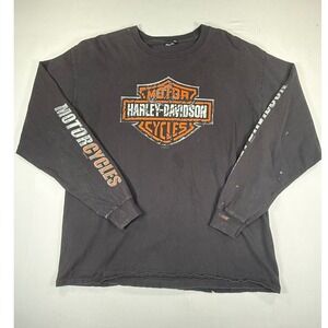 Harley Davidson Mens Long Sleeve T-Shirt Black Graphic Logo Biker Size XL